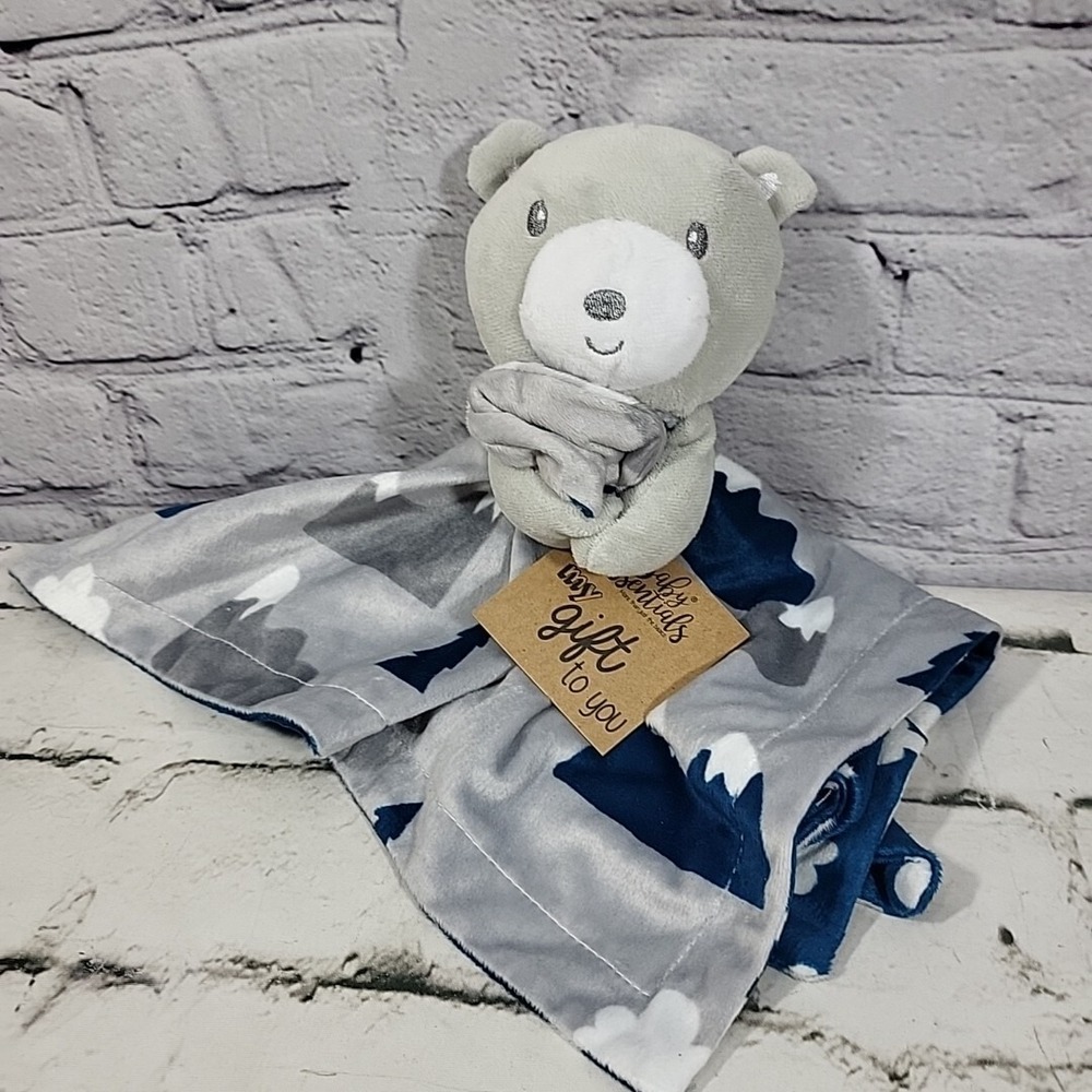 Baby‎ Essentials Gray Bear Mountains Clouds Baby Lovey Security Blanket Toy NWT